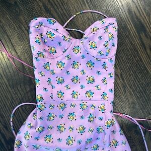 Zara dress. Strapless with open string tied back. Long with slit up side of leg.